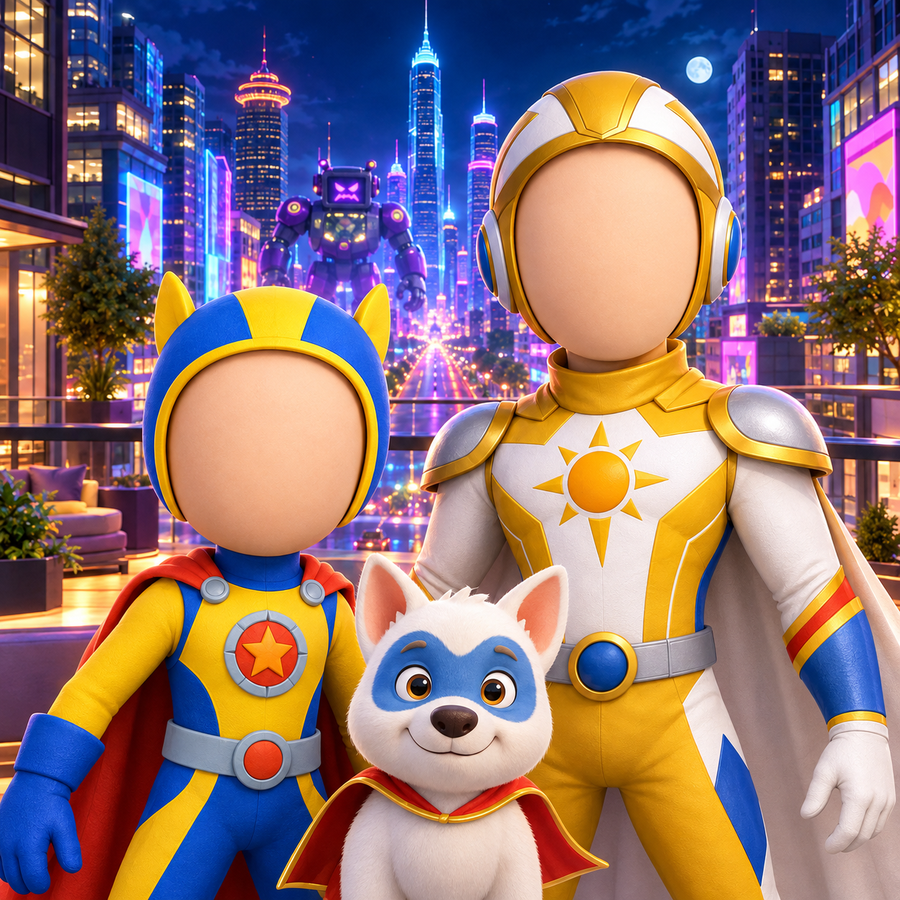 The Superheroes story with the two faces in place